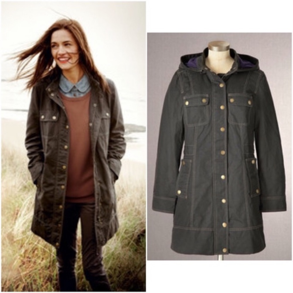 Boden Dark Olive Hooded Waxed Parka Jacket